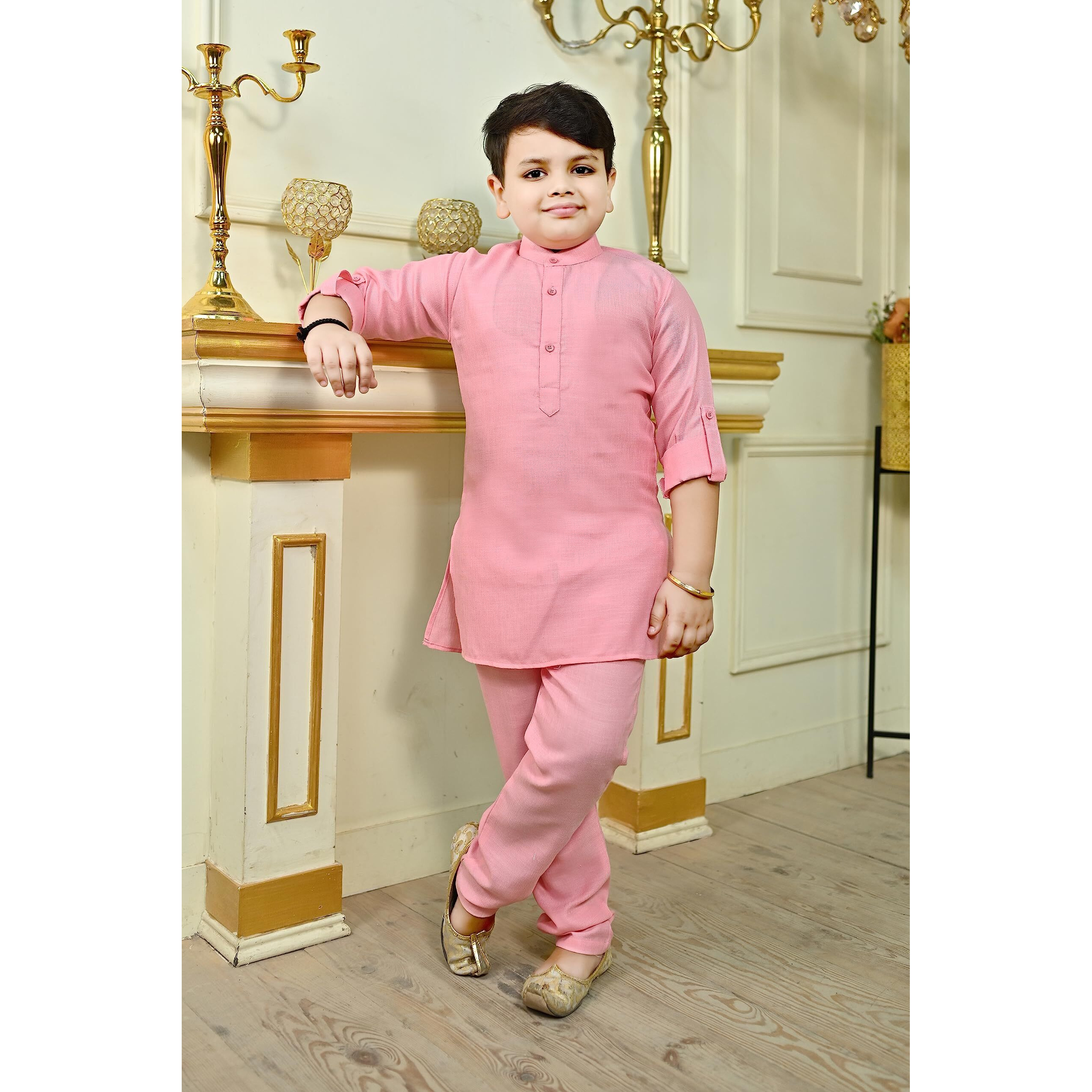 Little Hardy Kids Ethnic Wear Kurta Pyjama And Waistcoat Set For Boys | Stylish Ethnic Wear | 3-Piece Set | Silk And Cotton Blend Fabric (18 Months - 24 Months, Pink)