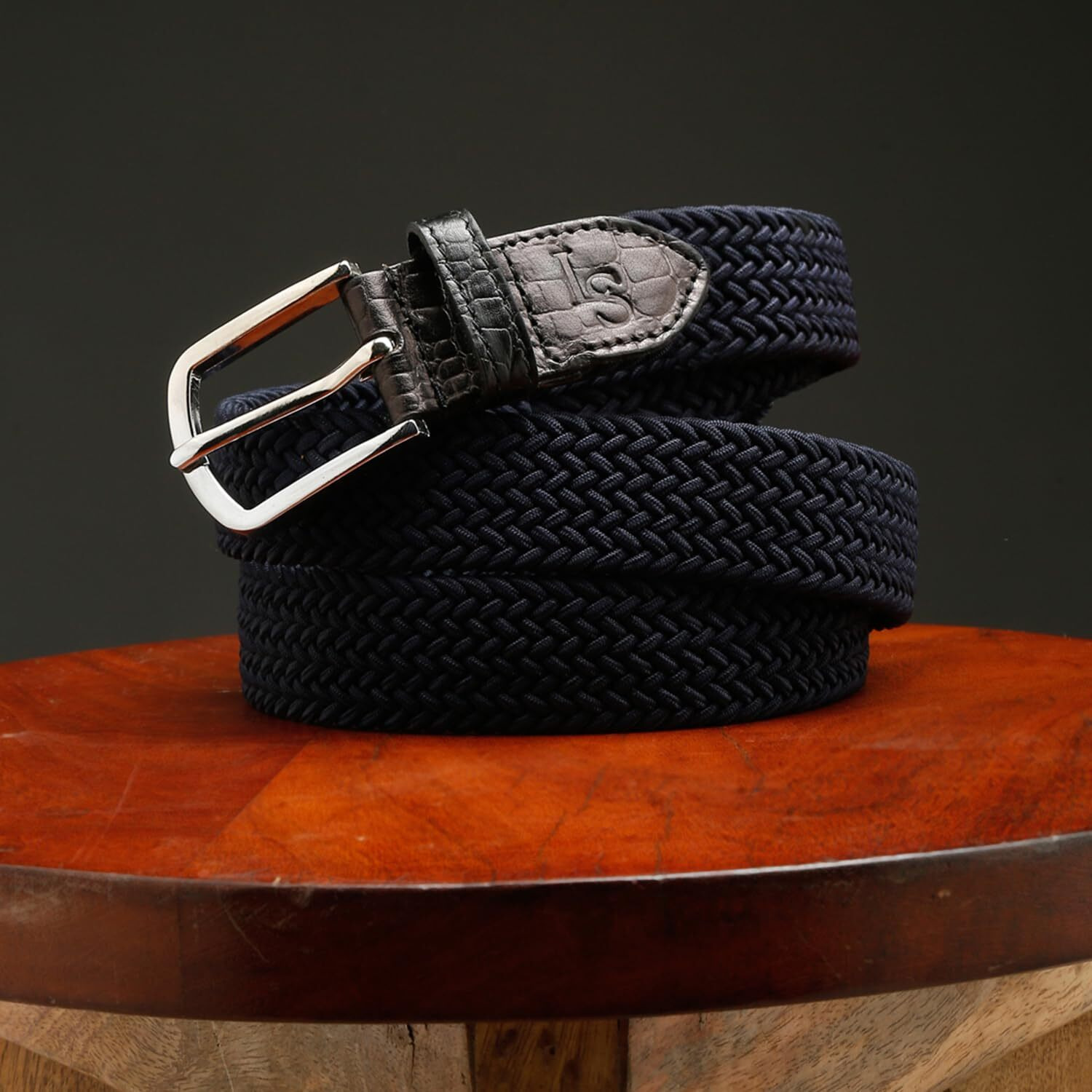 Louis Stitch Men's Sapphire Blue Braided Elastic Stretch Belt With Leather Tipped End Stretchable Canvas Waist Band For Men Women Boys Girls Unisex (26-34 Inch Waist) (Be-El)