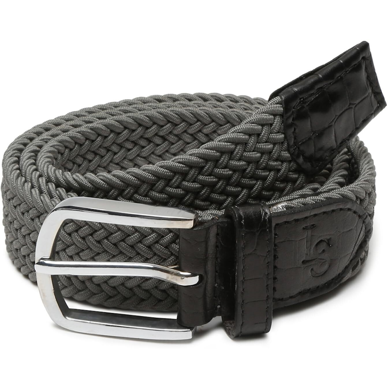 Louis Stitch Men's Graphite Grey Braided Elastic Stretch Belt With Leather Tipped End Stretchable Canvas Waist Band For Men Women Boys Girls Unisex (26-34 Inch Waist) (Be-El)
