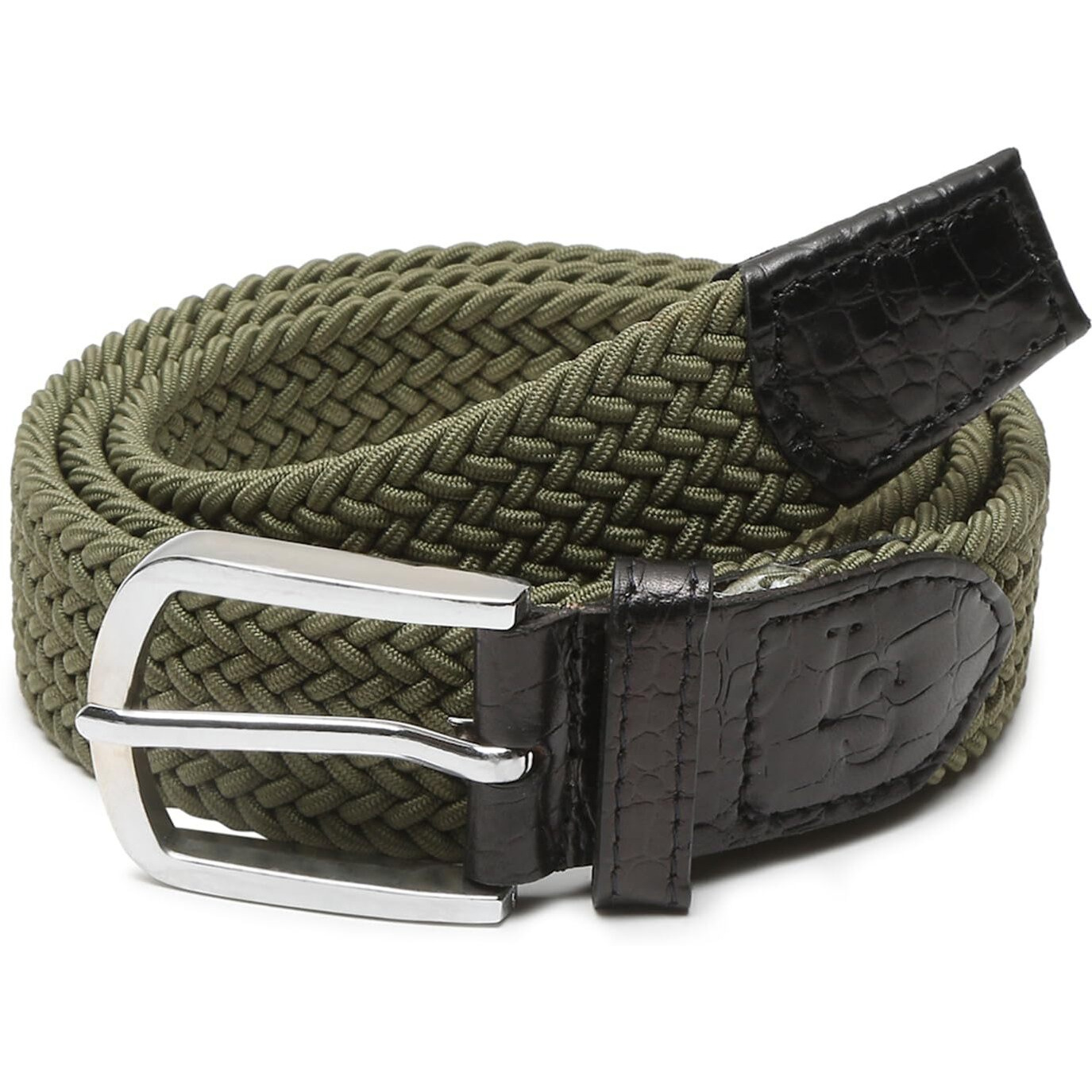 Louis Stitch Men's Olive Green Braided Elastic Stretch Belt With Leather Tipped End Stretchable Canvas Waist Band For Men Women Boys Girls Unisex (26-34 Inch Waist) (Be-El)