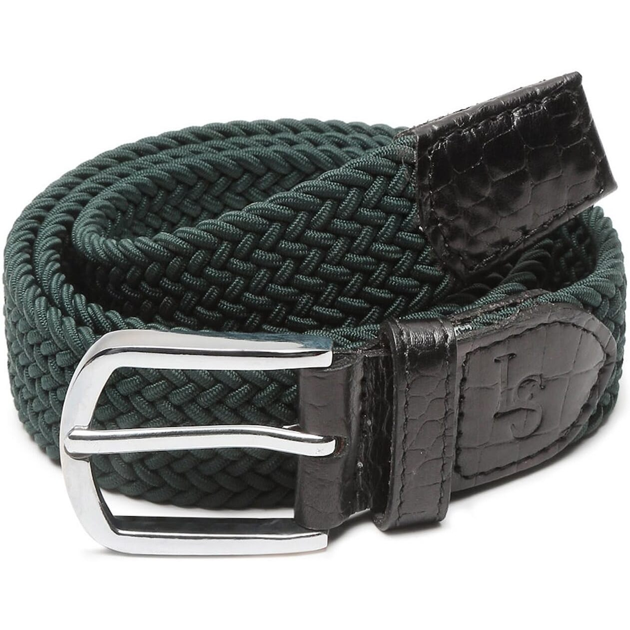 Louis Stitch Men's Sacramento Green Braided Elastic Stretch Belt With Leather Tipped End Stretchable Canvas Waist Band For Men Women Boys Girls Unisex (36-42 Inch Waist) (Be-El)