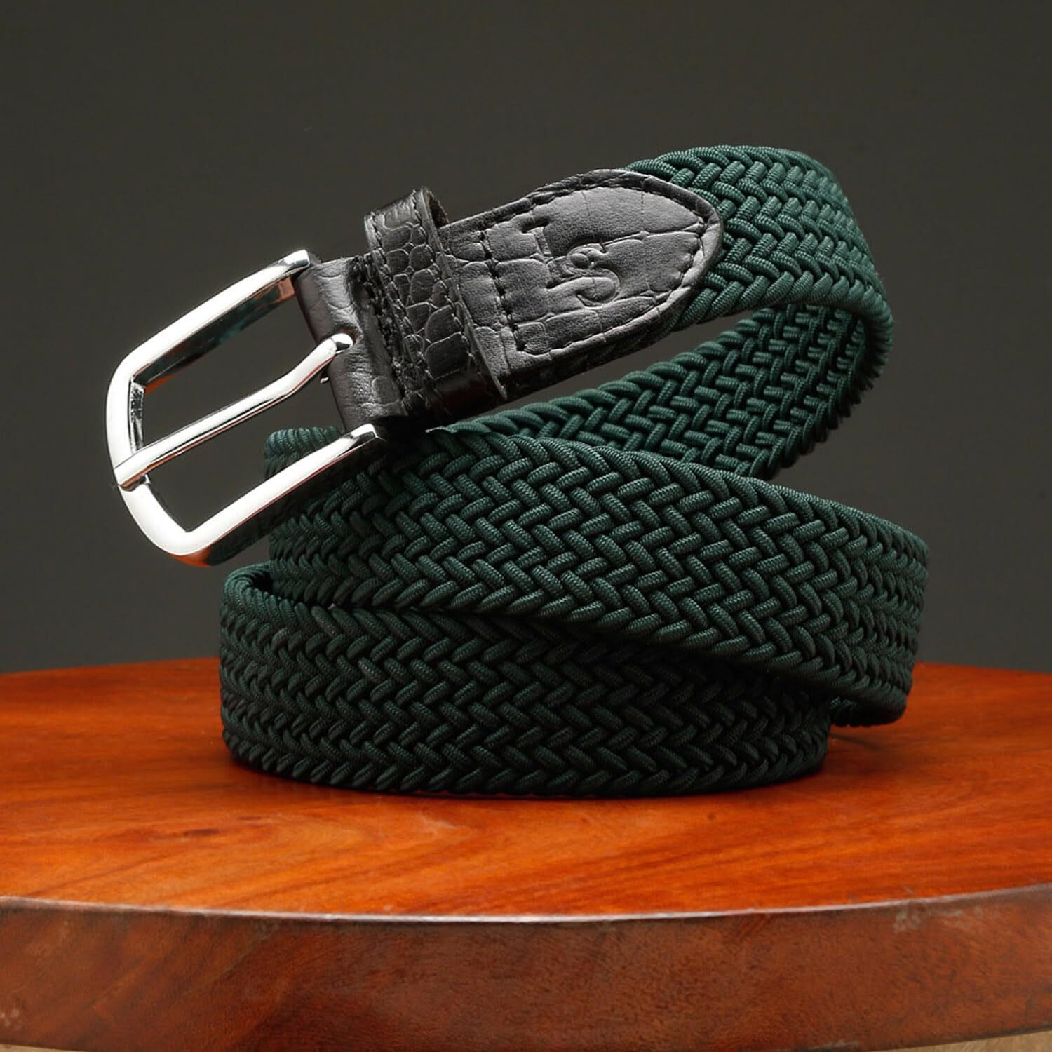 Louis Stitch Men's Sacramento Green Braided Elastic Stretch Belt With Leather Tipped End Stretchable Canvas Waist Band For Men Women Boys Girls Unisex (36-42 Inch Waist) (Be-El)