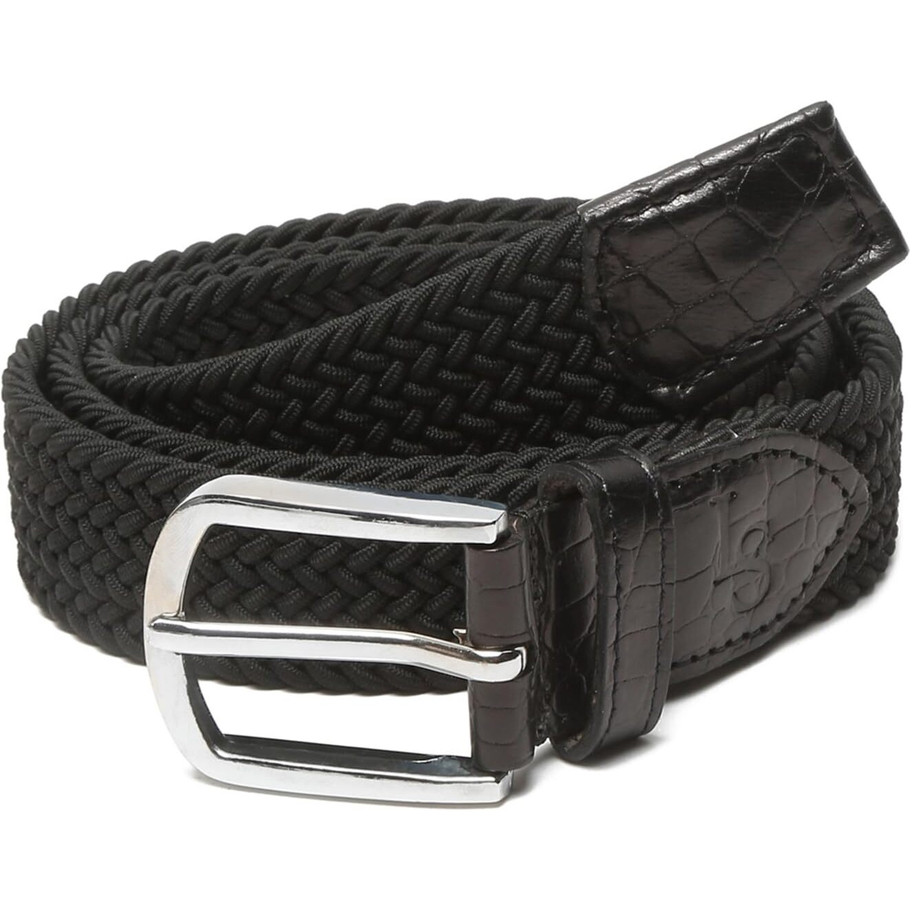 Louis Stitch Men's Jet Black Braided Elastic Stretch Belt With Leather Tipped End Stretchable Canvas Waist Band For Men Women Boys Girls Unisex (36-42 Inch Waist) (Be-El)
