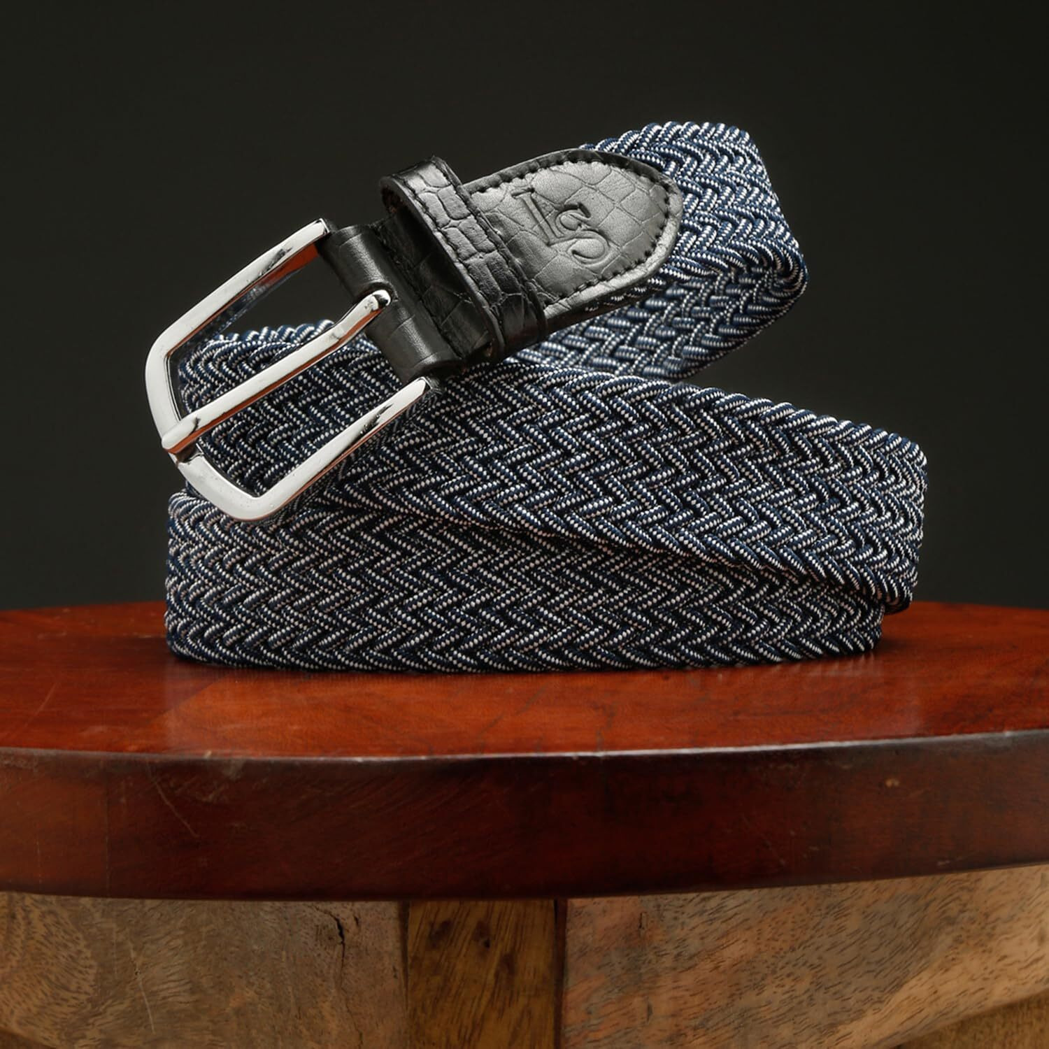Louis Stitch Men's Denim Blue Braided Elastic Stretch Belt With Leather Tipped End Stretchable Canvas Waist Band For Men Women Boys Girls Unisex (26-34 Inch Waist) (Be-El)