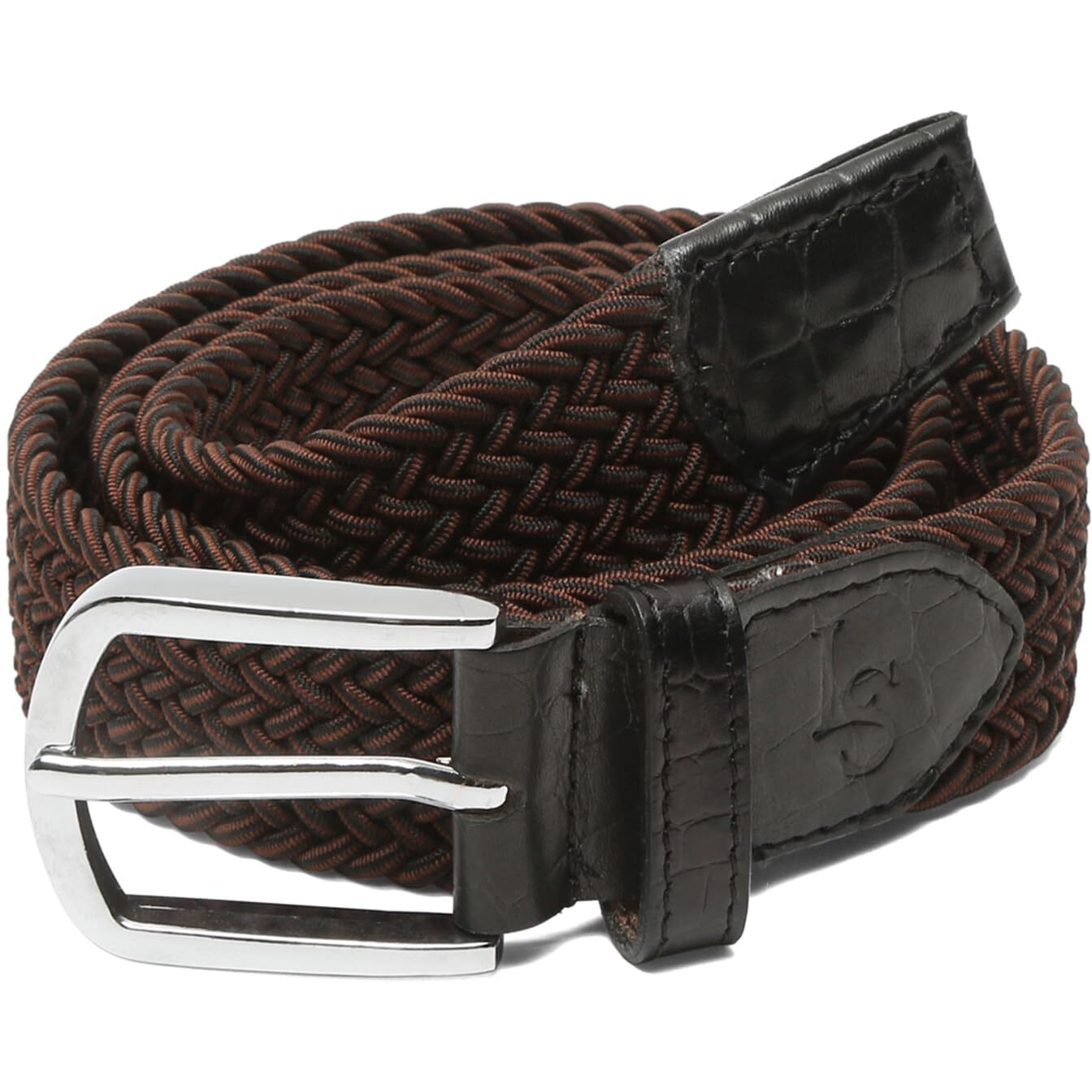 Louis Stitch Men's Brunette Brown Braided Elastic Stretch Belt With Leather Tipped End Stretchable Canvas Waist Band For Men Women Boys Girls Unisex (36-42 Inch Waist) (Be-El)