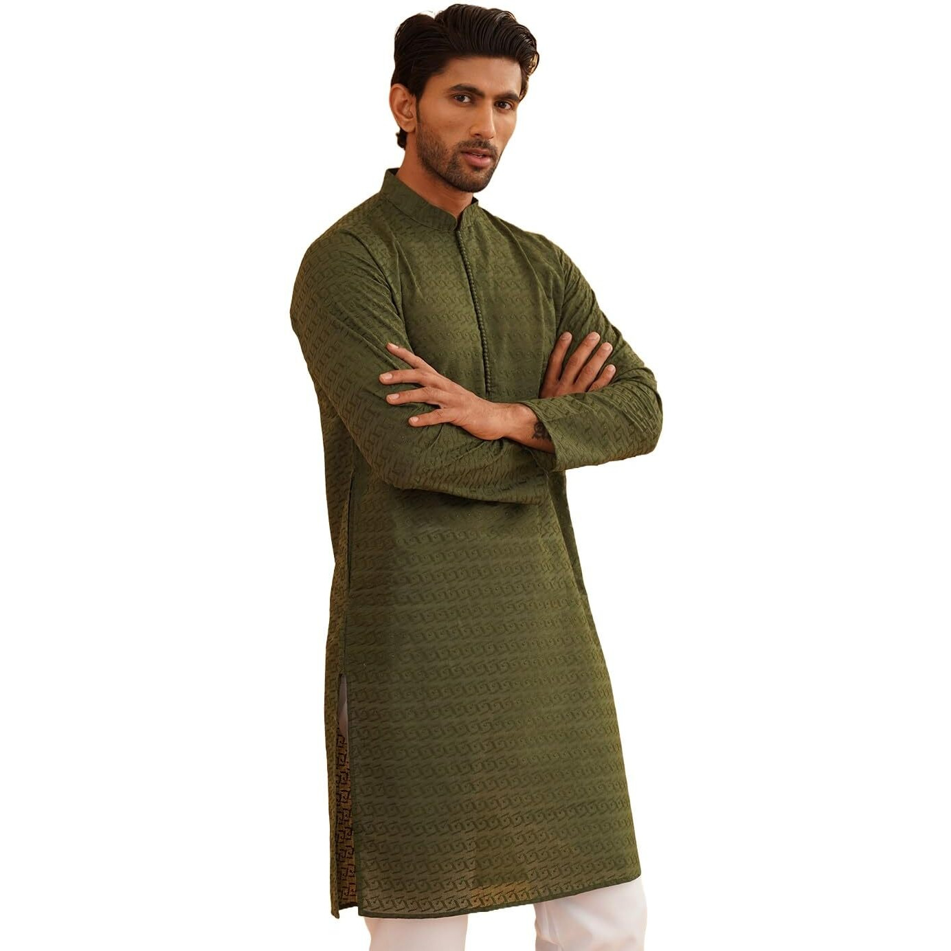Sojanya (Since 1958 Festive Heritage Elegant Chikankari Dark Green Kurta For Men
