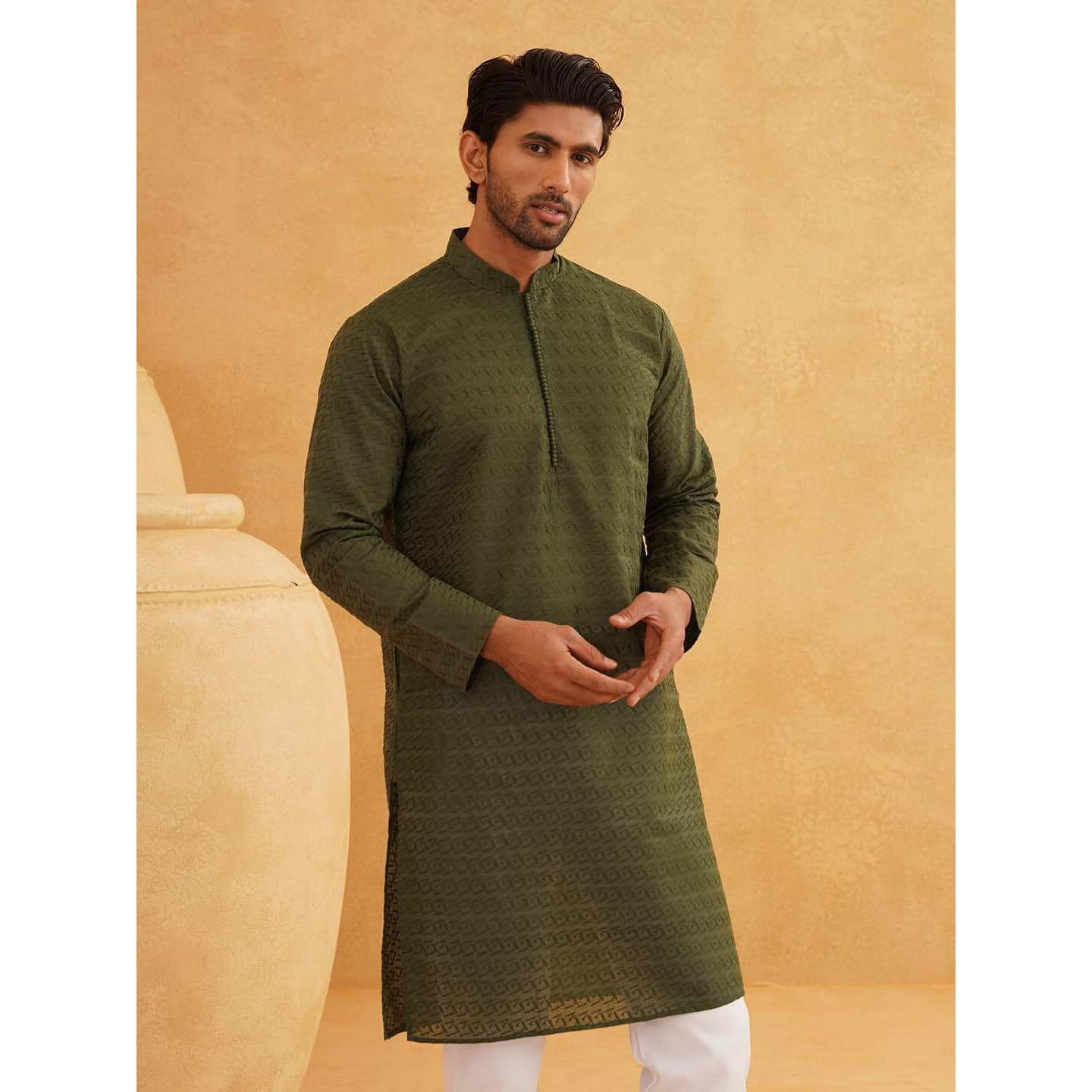 Sojanya (Since 1958 Festive Heritage Elegant Chikankari Dark Green Kurta For Men