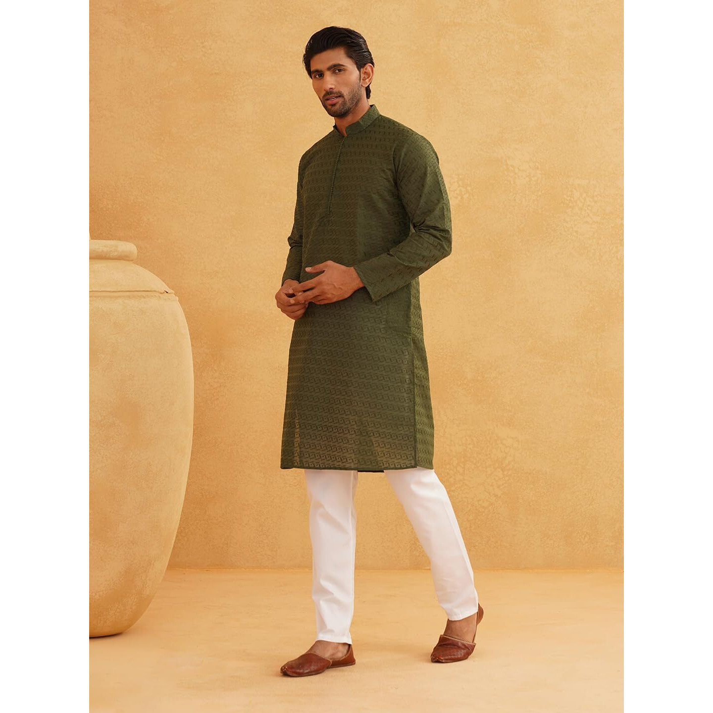 Sojanya (Since 1958 Festive Heritage Elegant Chikankari Dark Green Kurta For Men
