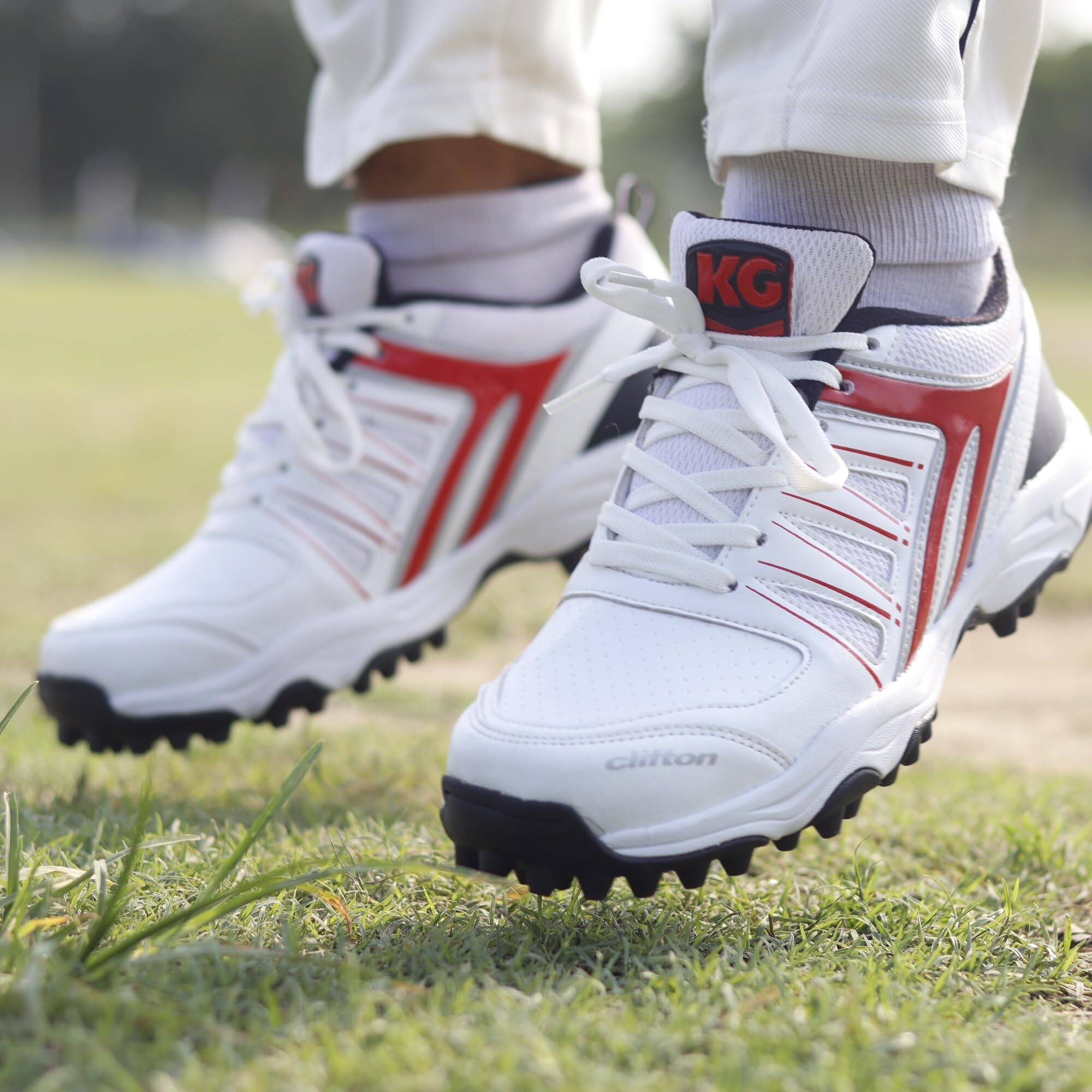 Kg Boost Cricket Shoe For Men, Light Weight (White Red, 7)