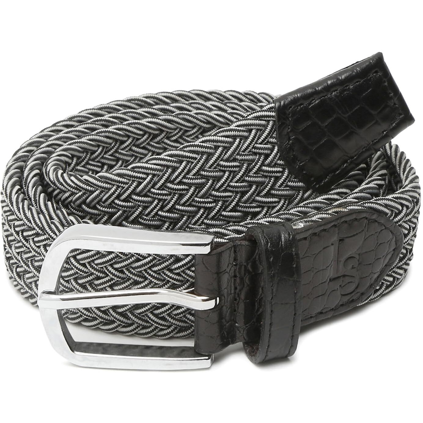 Louis Stitch Men's Black And Grey Braided Elastic Stretch Belt With Leather Tipped End Stretchable Canvas Waist Band For Men Women Boys Girls Unisex (36-42 Inch Waist) (Be-El)