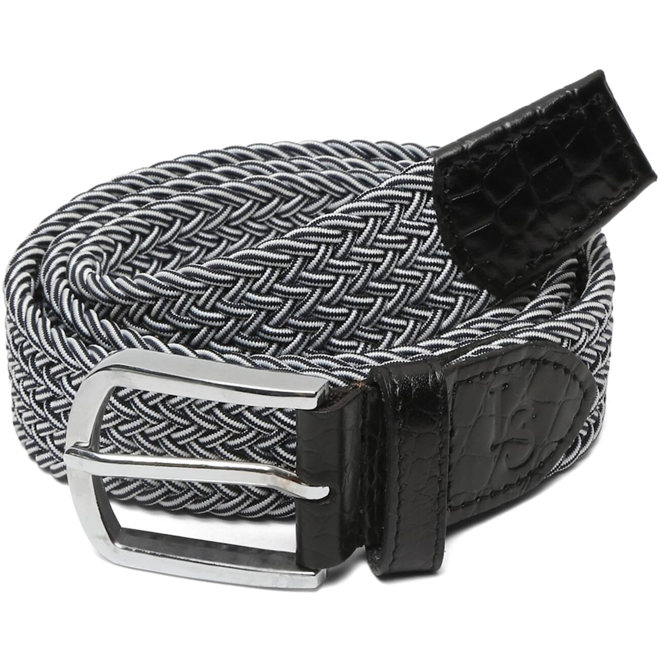 Louis Stitch Men's Black And White Braided Elastic Stretch Belt With Leather Tipped End Stretchable Canvas Waist Band For Men Women Boys Girls Unisex (26-34 Inch Waist) (Be-El)