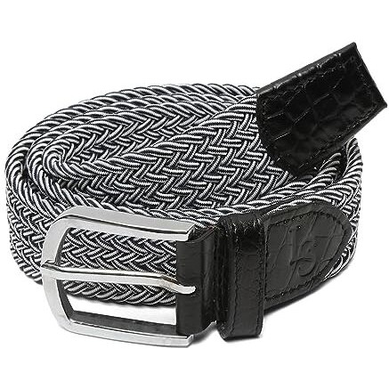 Louis Stitch Men's Black And White Braided Elastic Stretch Belt With Leather Tipped End Stretchable Canvas Waist Band For Men Women Boys Girls Unisex (36-42 Inch Waist) (Be-El)