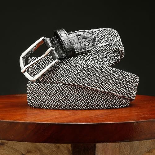 Louis Stitch Men's Black And White Braided Elastic Stretch Belt With Leather Tipped End Stretchable Canvas Waist Band For Men Women Boys Girls Unisex (36-42 Inch Waist) (Be-El)