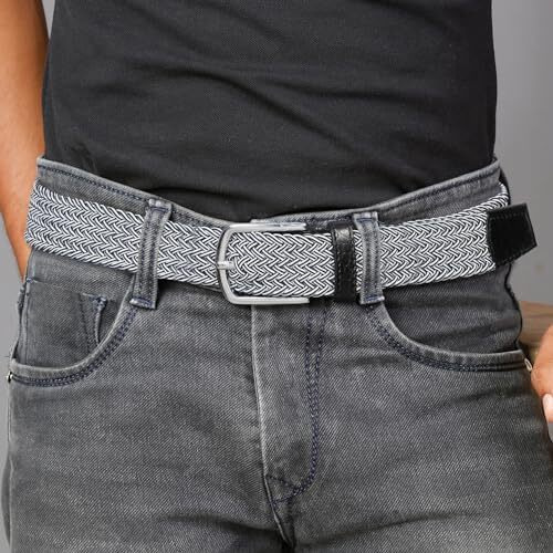 Louis Stitch Men's Black And White Braided Elastic Stretch Belt With Leather Tipped End Stretchable Canvas Waist Band For Men Women Boys Girls Unisex (36-42 Inch Waist) (Be-El)