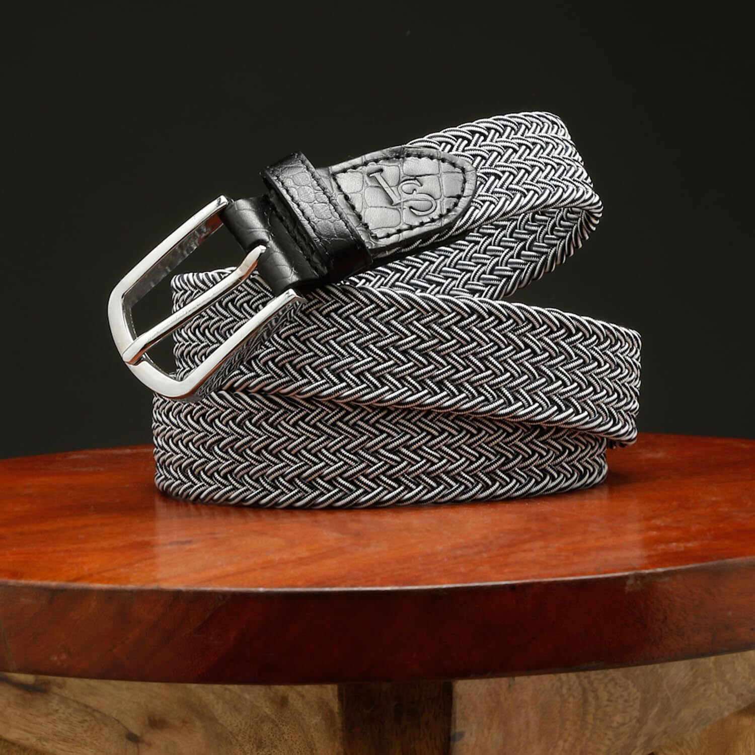 Louis Stitch Men's Black And Grey Braided Elastic Stretch Belt With Leather Tipped End Stretchable Canvas Waist Band For Men Women Boys Girls Unisex (26-34 Inch Waist) (Be-El)