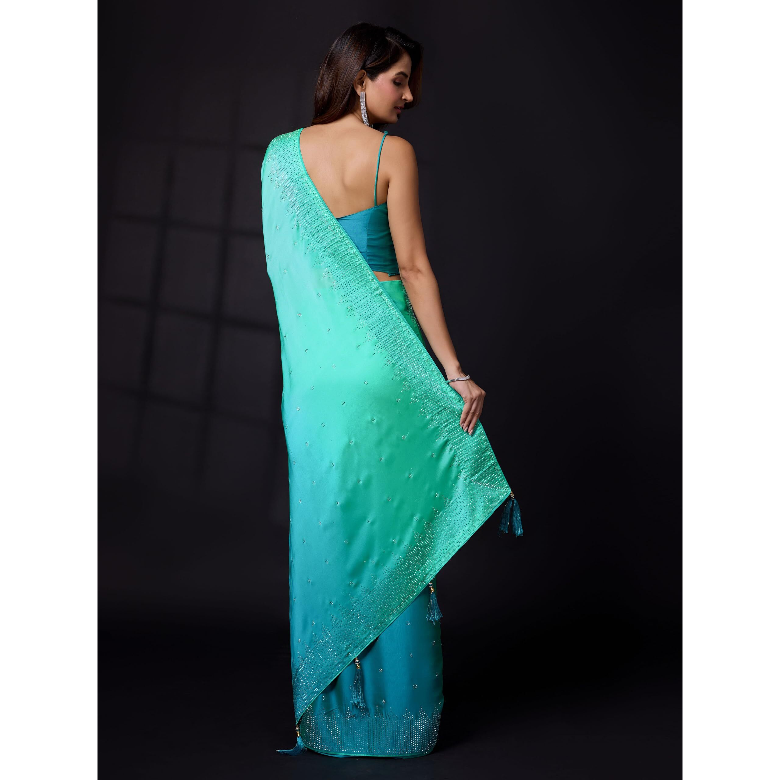 Trendmalls Women's Rangoli Silk Siroski Dual Shade Saree With Unstitch Blouse Piece (K992-Skyblue)