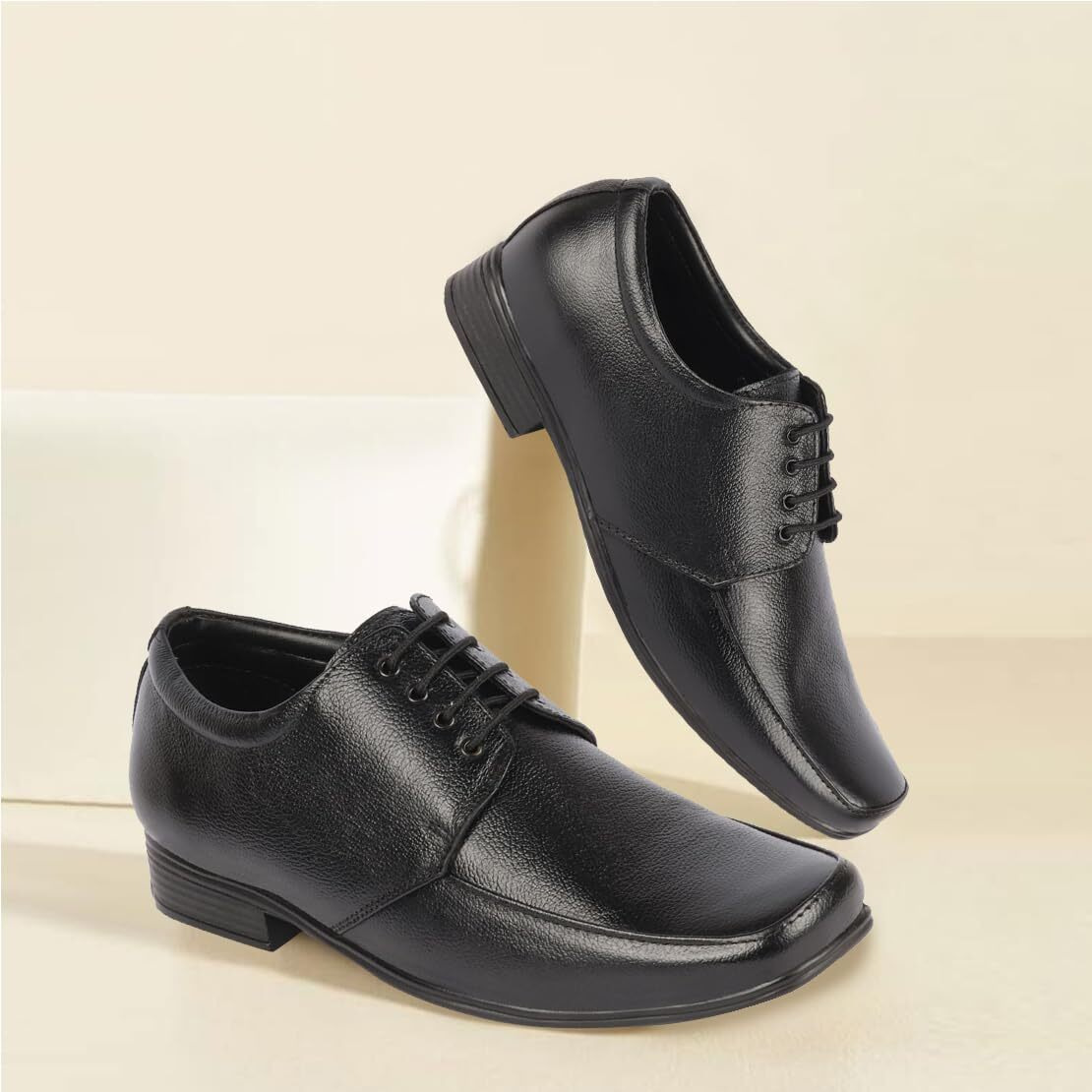 Fausto Fst Ki-906 Black-41 Men's Black Genuine Leather Formal Office Work Broad Feet Derby Lace Up Shoes With Comfort Eva Pad Insole (7 Uk)
