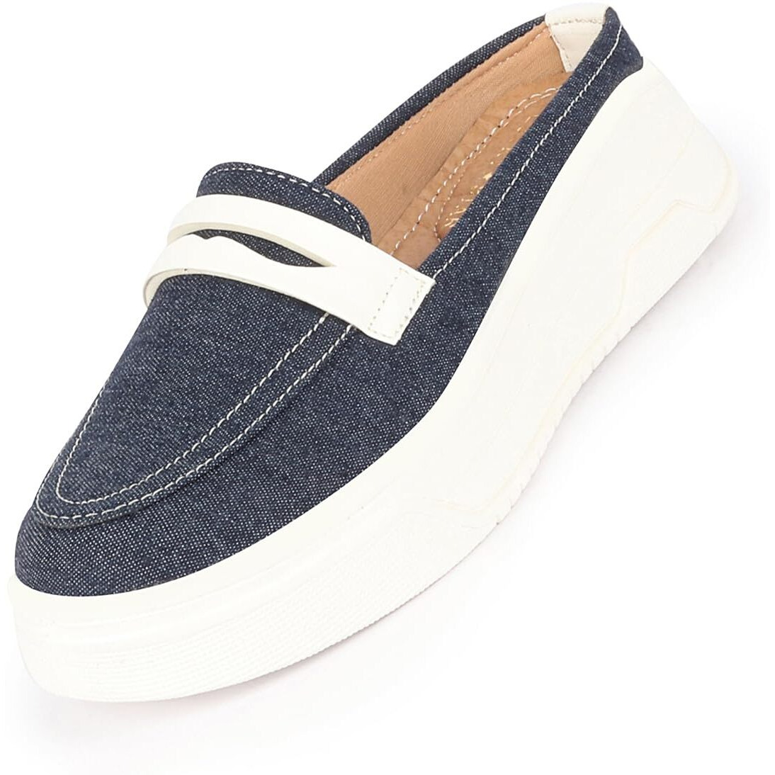 Fausto Fst Fjdwc-7013 Navy-41 Women's Navy Blue Fashion Outdoor Height Enhancer Open Back Slip On Upper Denim Casual Shoes (8 Uk)