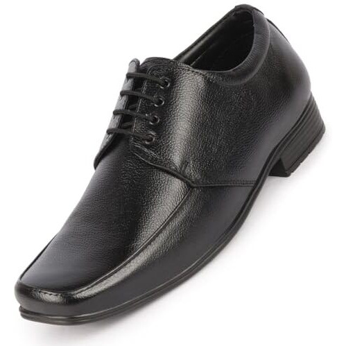 Fausto Fst Ki-906 Black-42 Men's Black Genuine Leather Formal Office Work Broad Feet Derby Lace Up Shoes With Comfort Eva Pad Insole (8 Uk)
