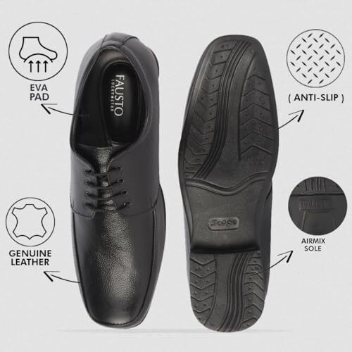 Fausto Fst Ki-906 Black-42 Men's Black Genuine Leather Formal Office Work Broad Feet Derby Lace Up Shoes With Comfort Eva Pad Insole (8 Uk)