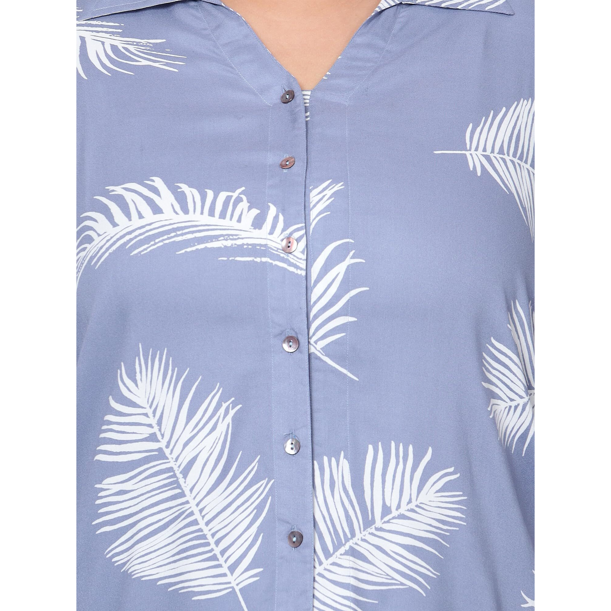Indietoga Women's Plus Size Rayon Longline Regular Fit Shirt Tops (10001453_Blue Printed_7Xl)