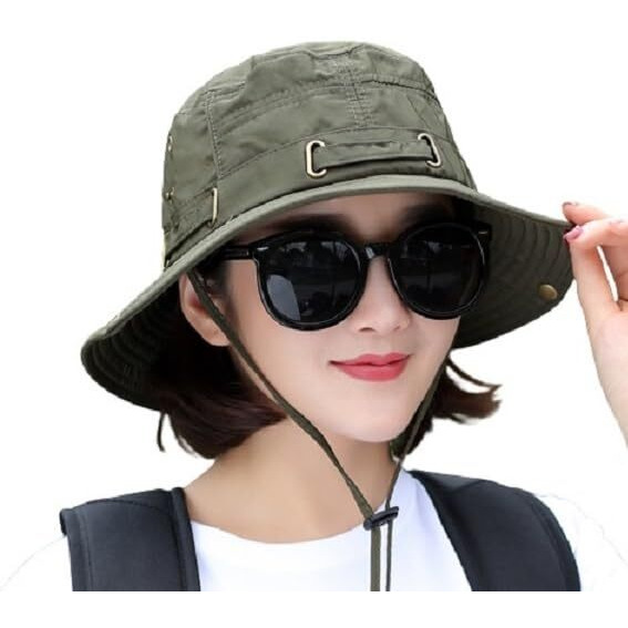 Alexvyan Women's Polyester Round Hat Sun Visor | Uv Protection | Wide Brim Summer Cap | Breathable Casual Beach Hat | Safari Hat Sun Protection Cap (Green, Large)
