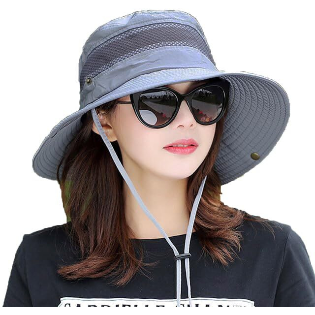 Alexvyan Round Crown Hat Sun Visor Hats For Women Uv Protection Wide Brim Summer Cap For Girls Hat Uv Protection Breathable Casual Beach Hat, Safari Hat Sun Protection Cap For Women Girl Men (Grey)