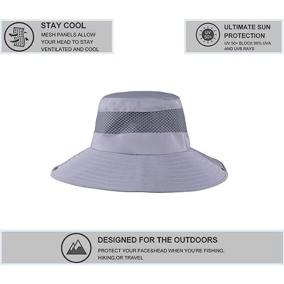 Alexvyan Round Crown Hat Sun Visor Hats For Women Uv Protection Wide Brim Summer Cap For Girls Hat Uv Protection Breathable Casual Beach Hat, Safari Hat Sun Protection Cap For Women Girl Men (Grey)