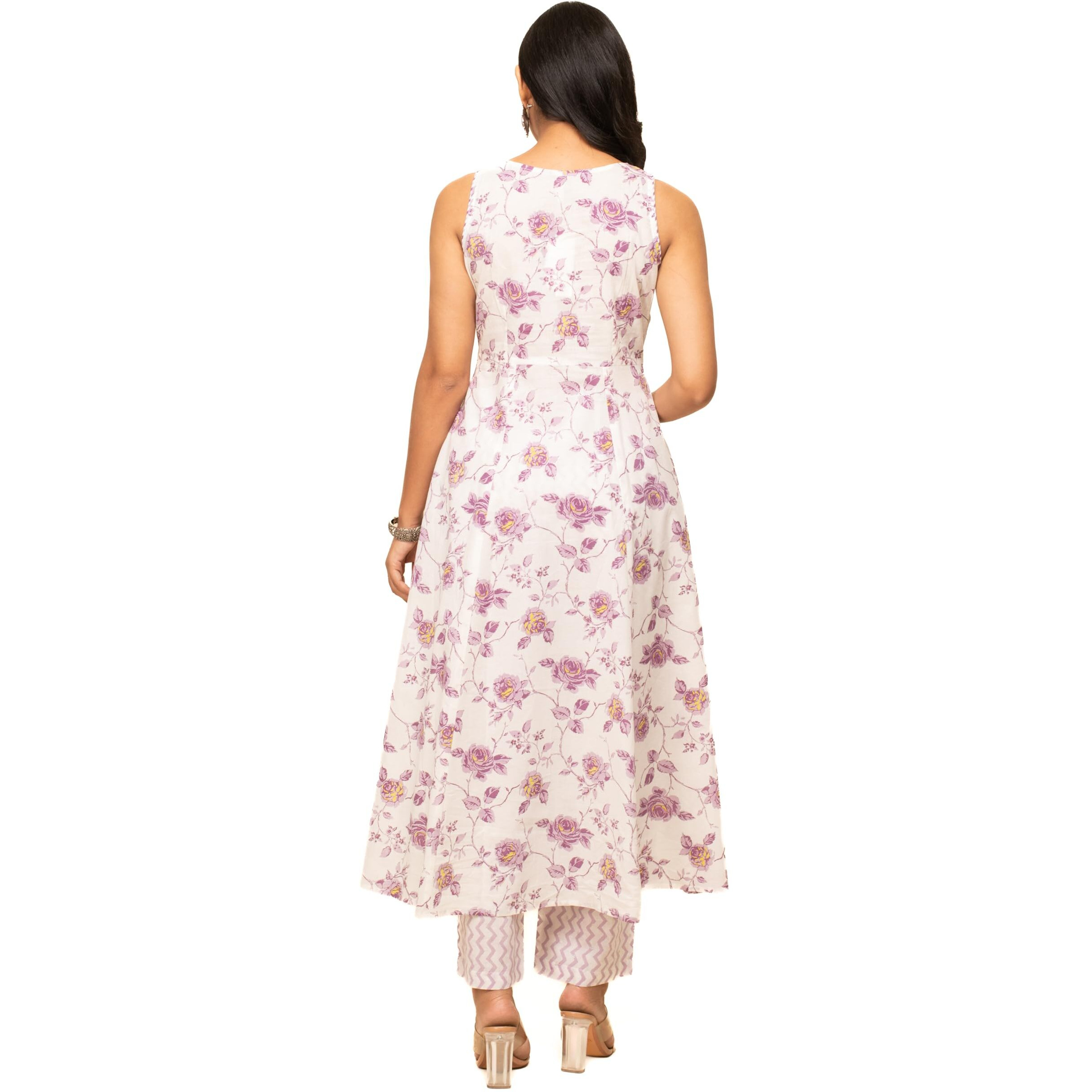 Fiorra Women's White Cotton A-Line Kurta With Pant And Dupatta Set0128