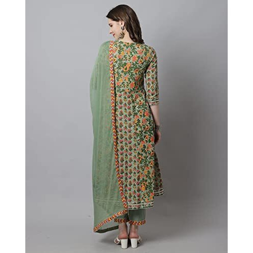 Rajnandini Women's Pure Cotton Embroidered Kurta Set With Dupatta (Joplvl310-6Xl_Pista Green_6Xl)