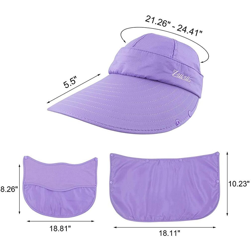Gustave Women Sun Wide Brim Uv Protection Fishing Hat Foldable Ponytail Summer Hats With Detachable Flaps (Purple)