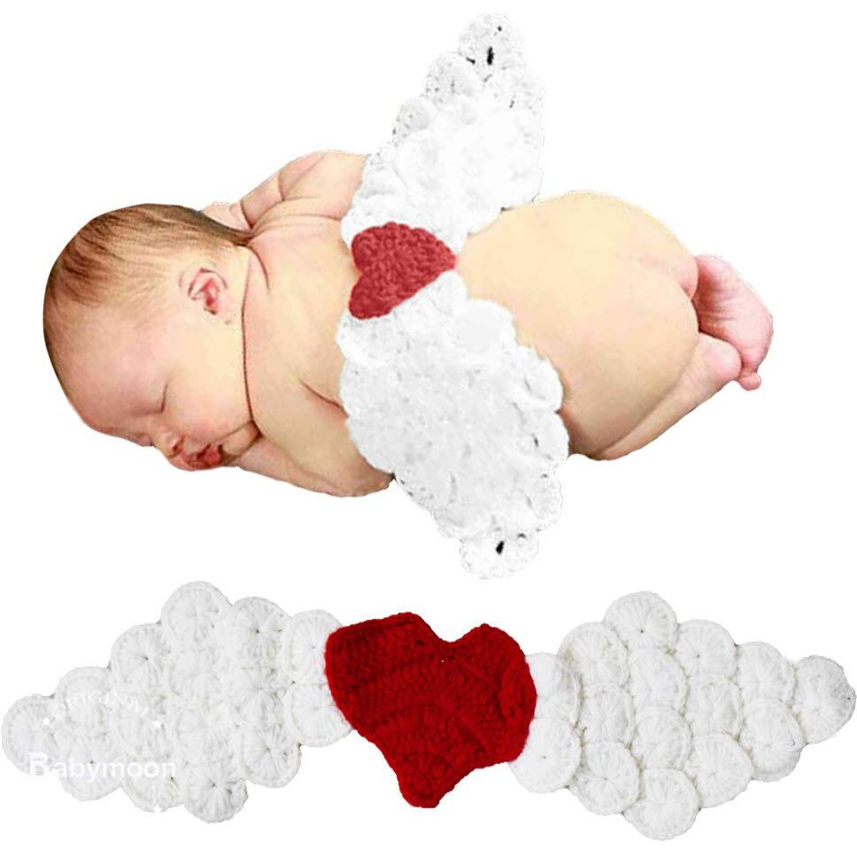Babymoon Baby Angel Feather Wings | Best Costume Photography Props | Photoshoot | Baby Shower Gift (Crochet White Wings)