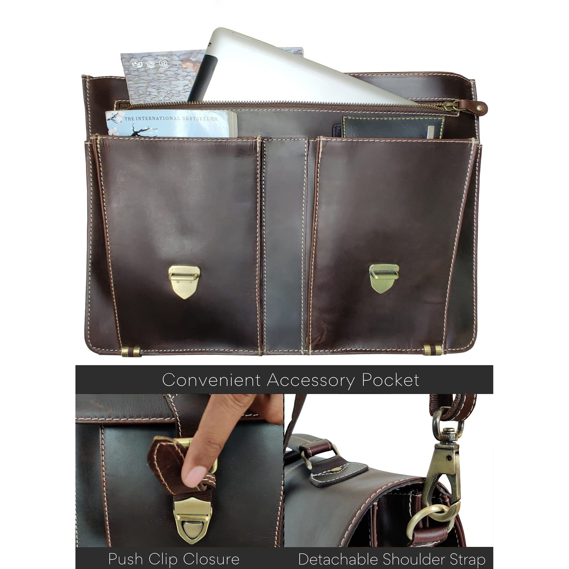 Rustic Town Leather Laptop Bag For Men - 16" Messenger Crossbody Briefcase Bag - Ideal For Office, College, & Travel - Durable Shoulder Bag - Gift For Men