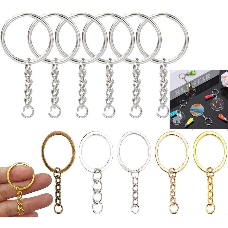 Diy Crafts 50 Pcs, 35Mm Chromegold, Multi Colur Flat Metal Split Keychain Ring Parts - Key Chains With Open Jump Ring And Connector - Make Your Own Key Ring Mu(50 Pcs, 35Mm Chromegold)