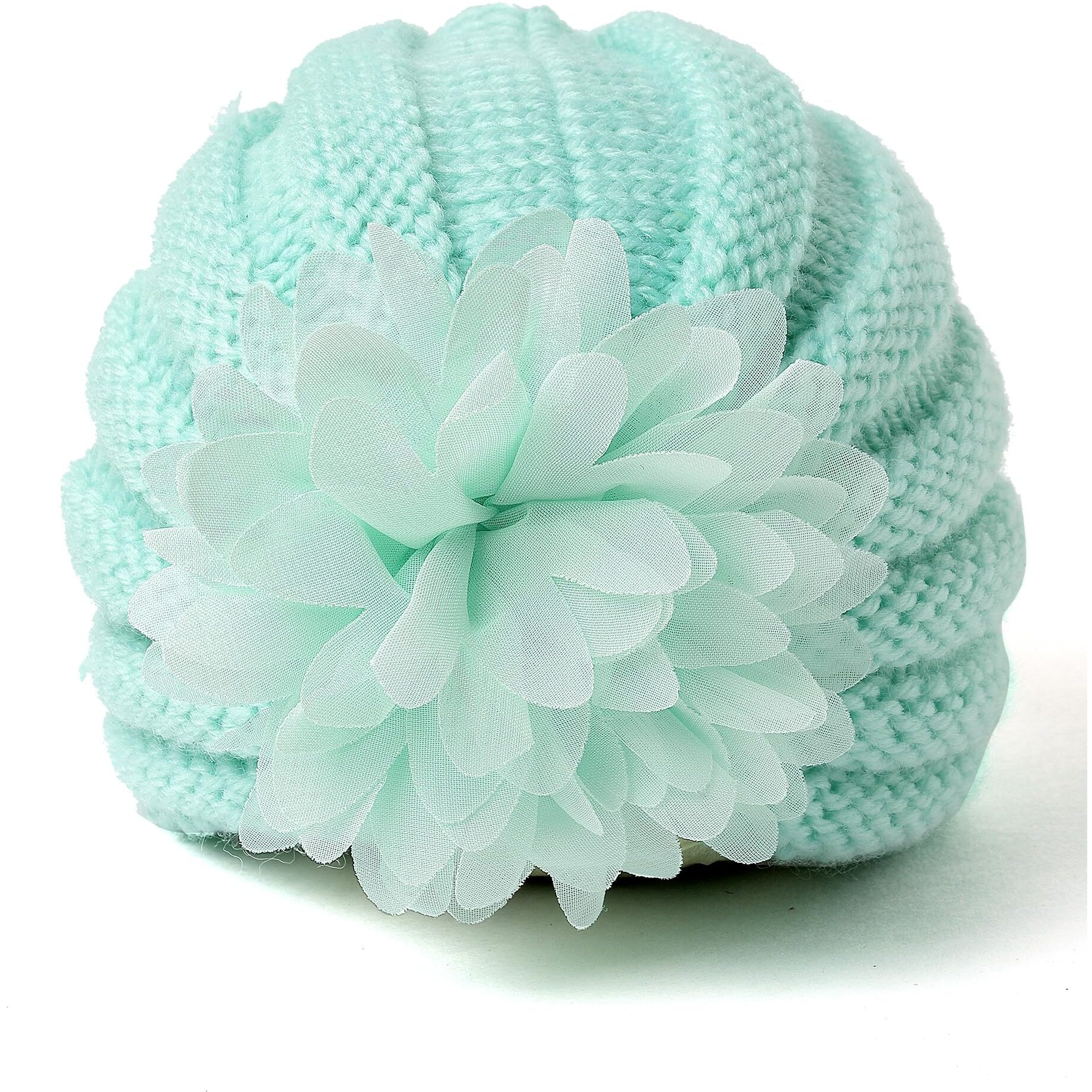 Babymoon Knit Flower Baby Boy's And Baby Girl's Cap - Photography Props Photoshoot Baby Shower Costumes (Ice Blue, Free Size)
