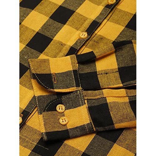 Vastraa Fusion Women's Cotton Checkered Shirt (Ts0935-3Xl_Yellow-Black_3Xl)