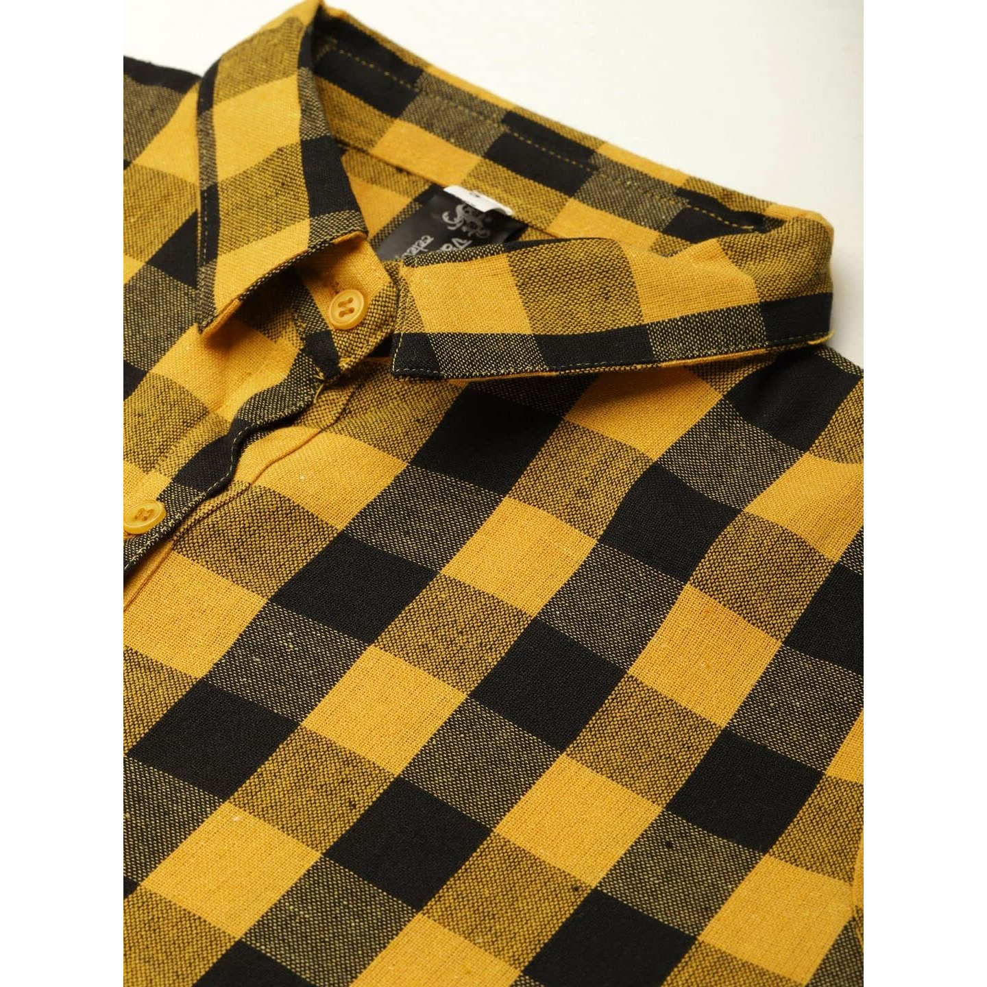 Vastraa Fusion Women's Cotton Checkered Shirt (Ts0935-S_Yellow-Black_S)