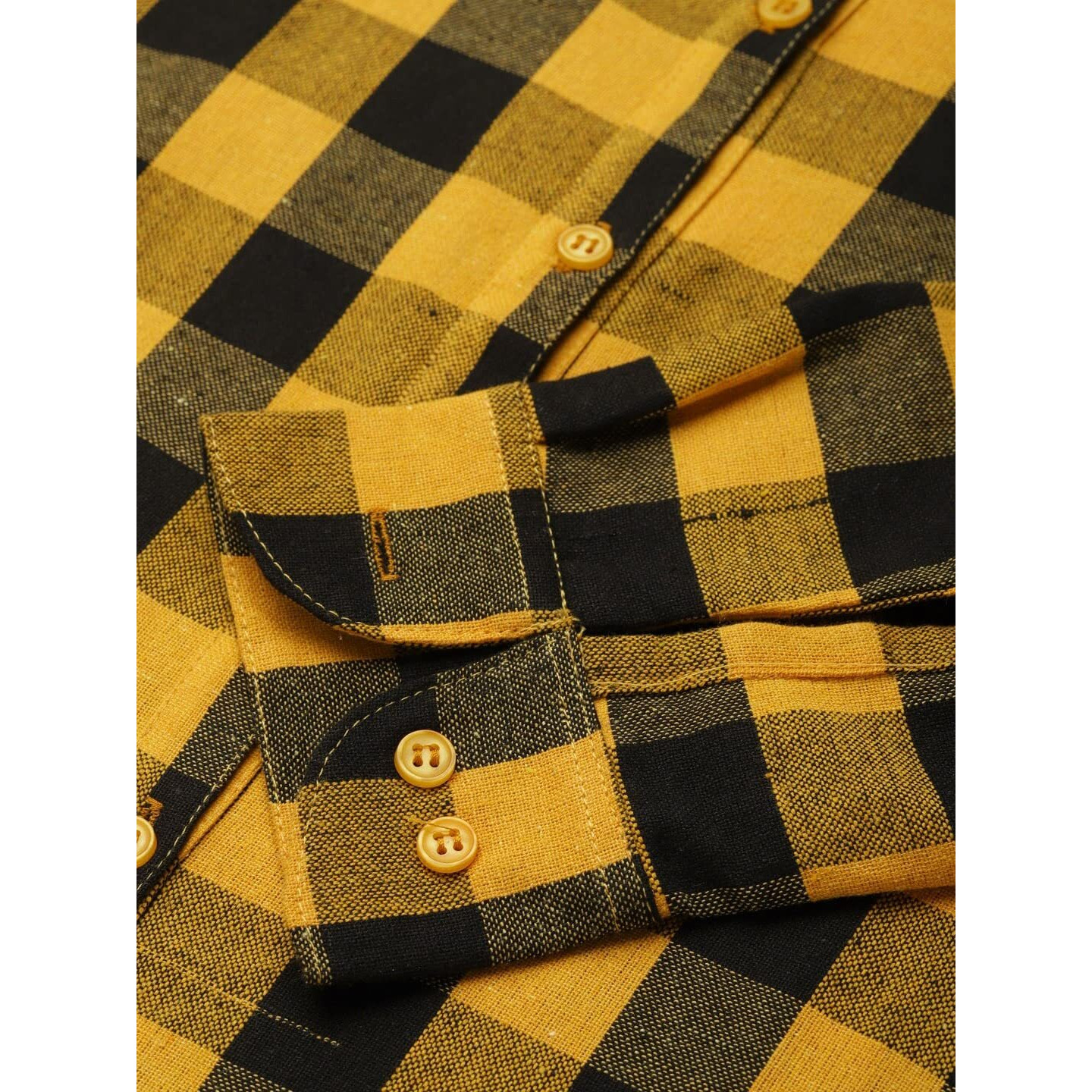 Vastraa Fusion Women's Cotton Checkered Shirt (Ts0935-S_Yellow-Black_S)