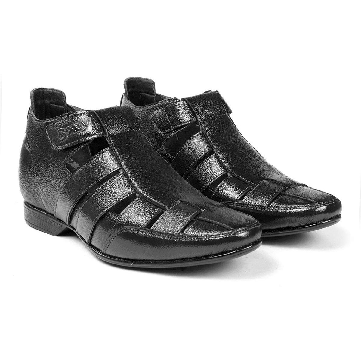 3 Inch (7.6 Cm) Height Increasing Casual Faux Leather Black Roman Sandals For All Occasion (Instant 3 Inches Hidden Height Gainer)-9 Uk