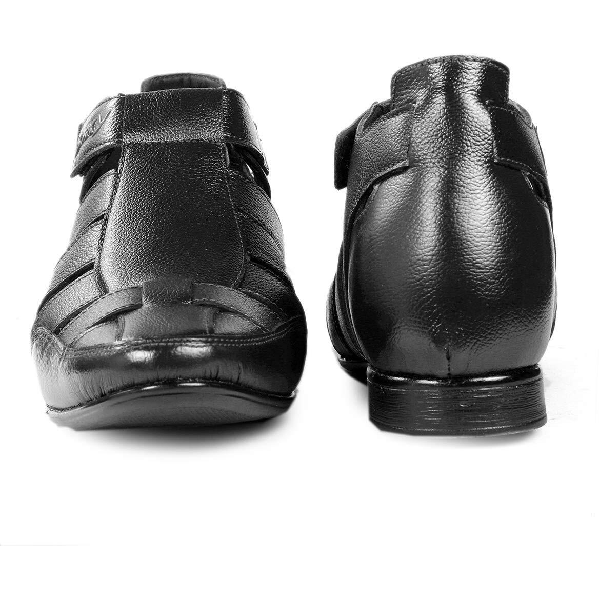 3 Inch (7.6 Cm) Height Increasing Casual Faux Leather Black Roman Sandals For All Occasion (Instant 3 Inches Hidden Height Gainer)-9 Uk