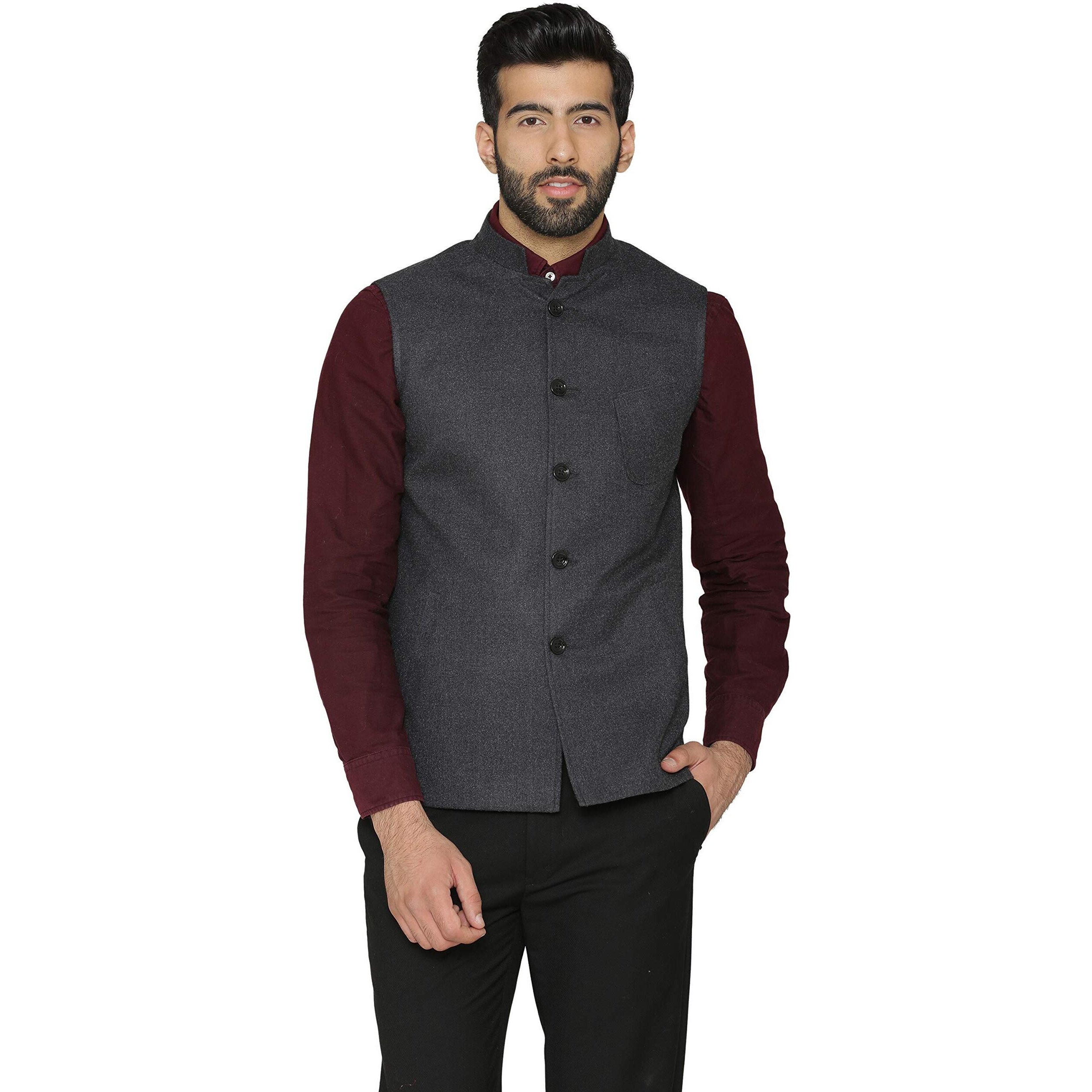 Wintage Men's Tweed Wool Nehru Jacket  Grey