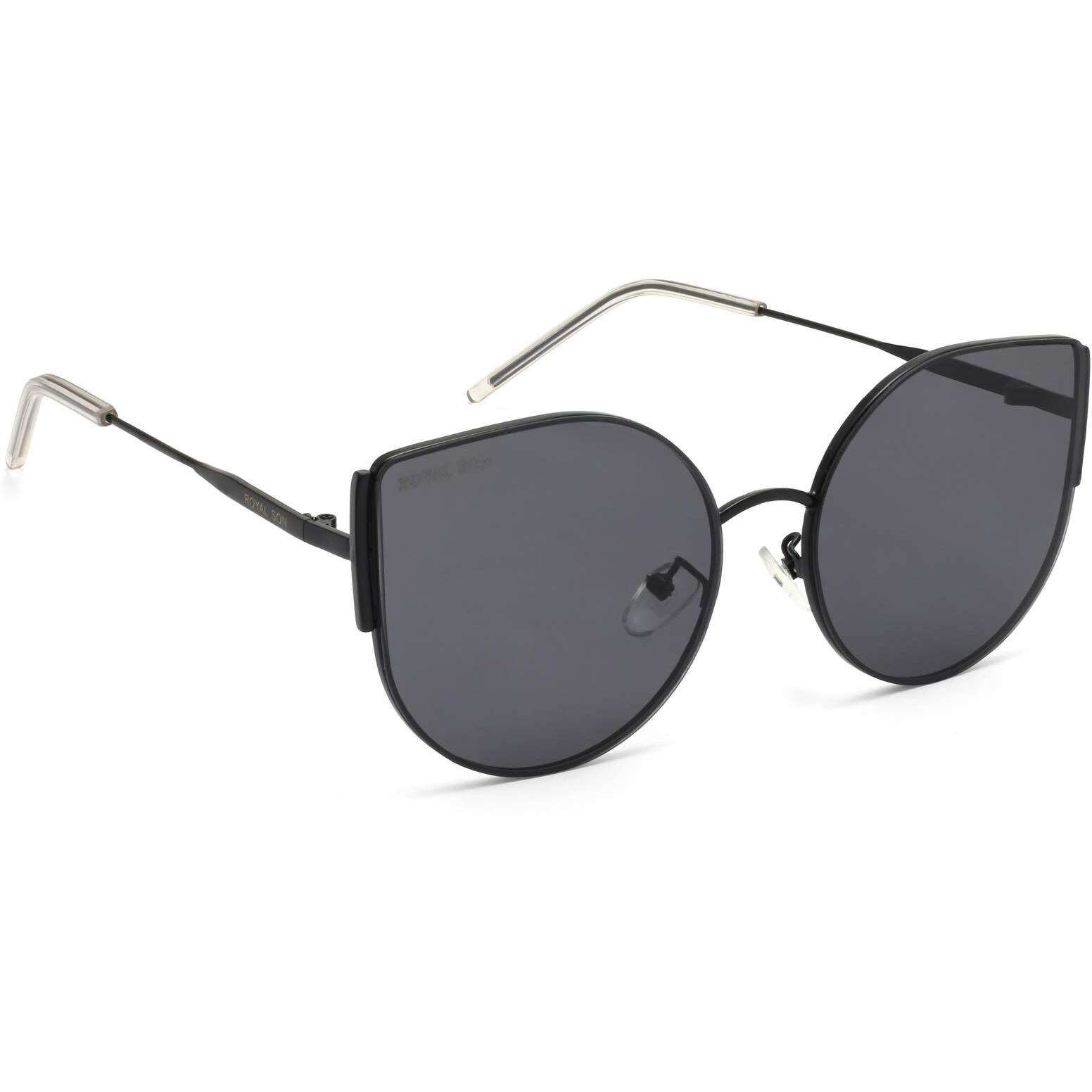 Royal Son Latest Stylish Round Cat Eye Oval Goggles Non-Polarization Sunglasses For Women Girls Ladies (Black Lens) (Medium)