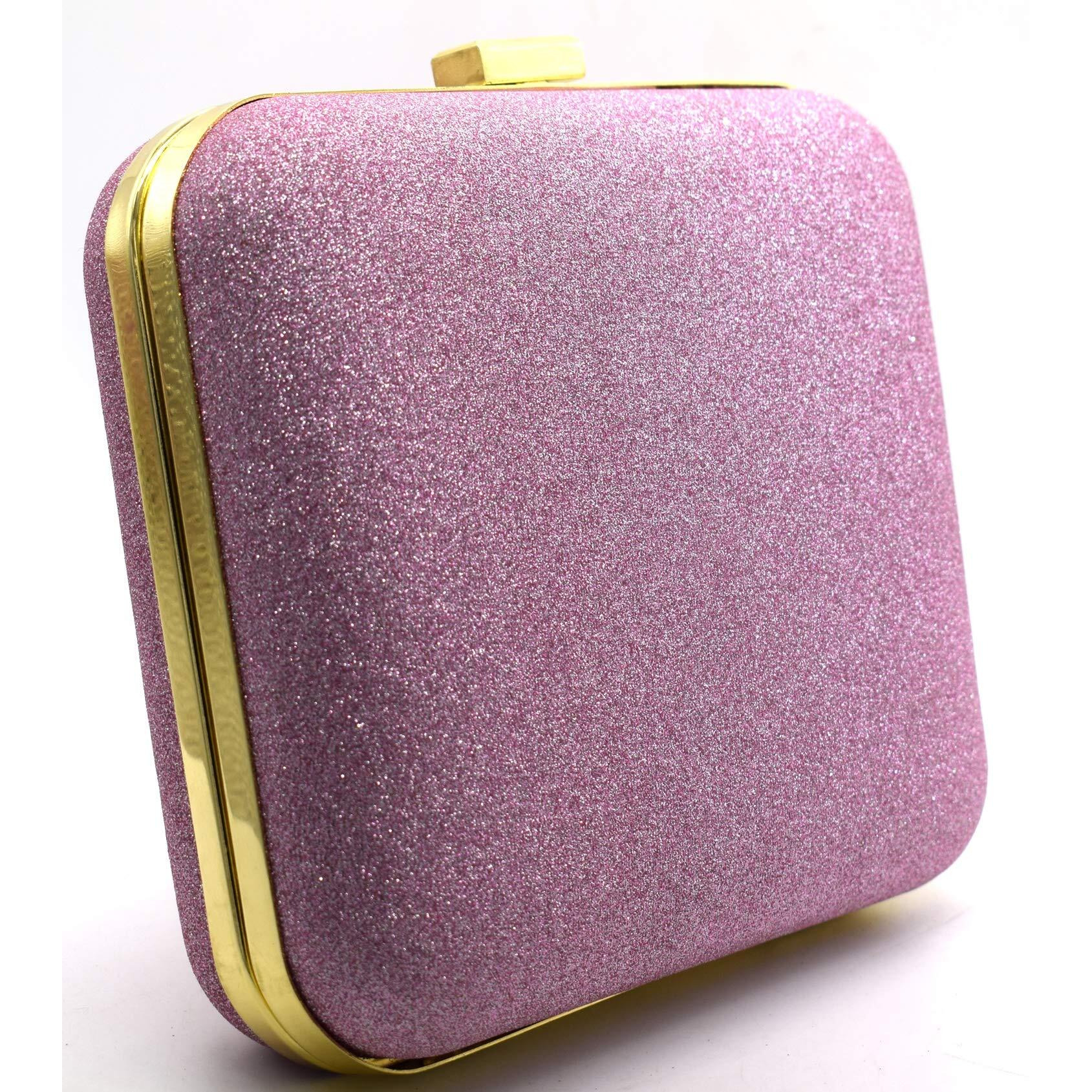 Tooba Handicraft Hand Embroidered Box Clutch Bag Purse For Bridal, Casual, Wedding Bag For Women & Girls (Sparkling Pink)