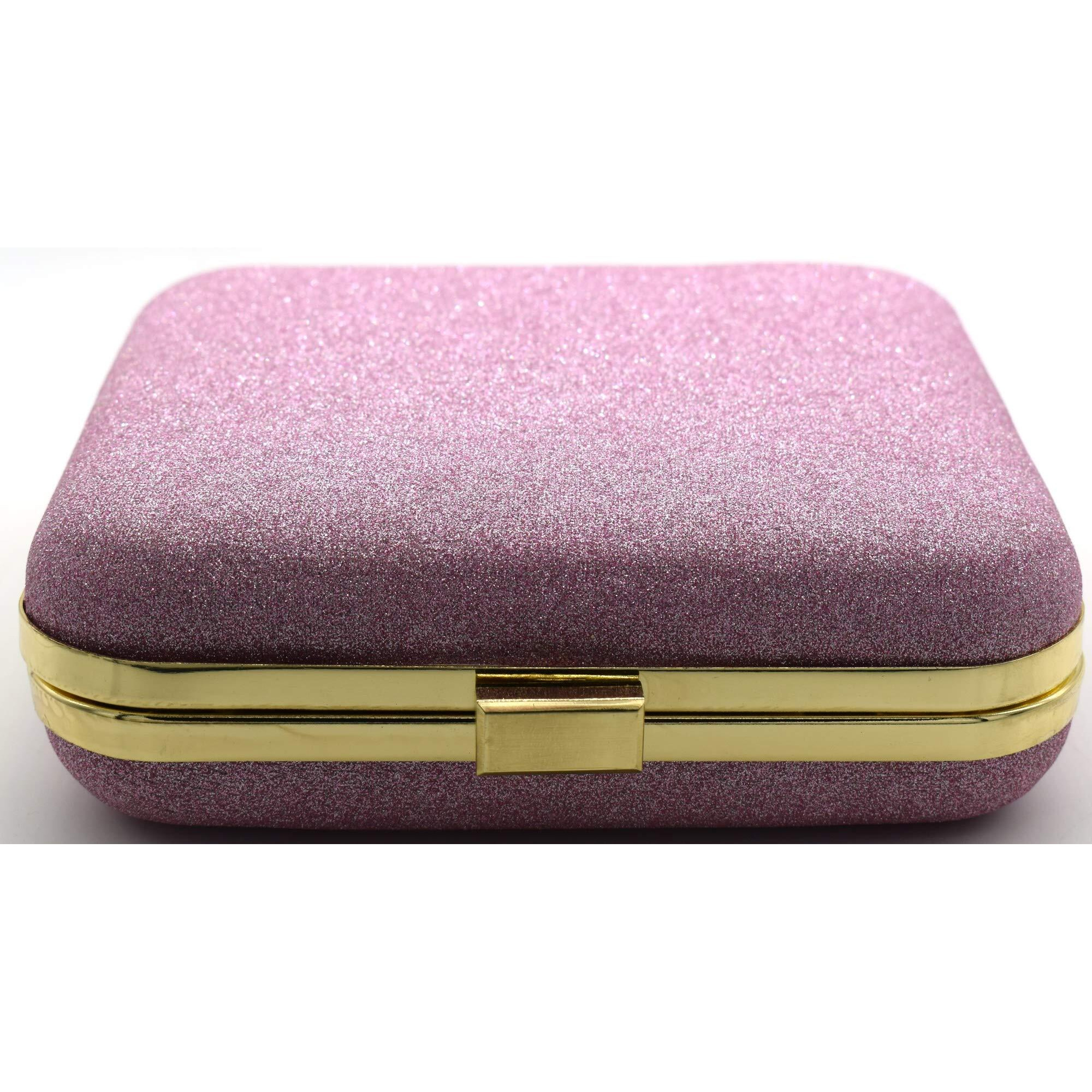 Tooba Handicraft Hand Embroidered Box Clutch Bag Purse For Bridal, Casual, Wedding Bag For Women & Girls (Sparkling Pink)
