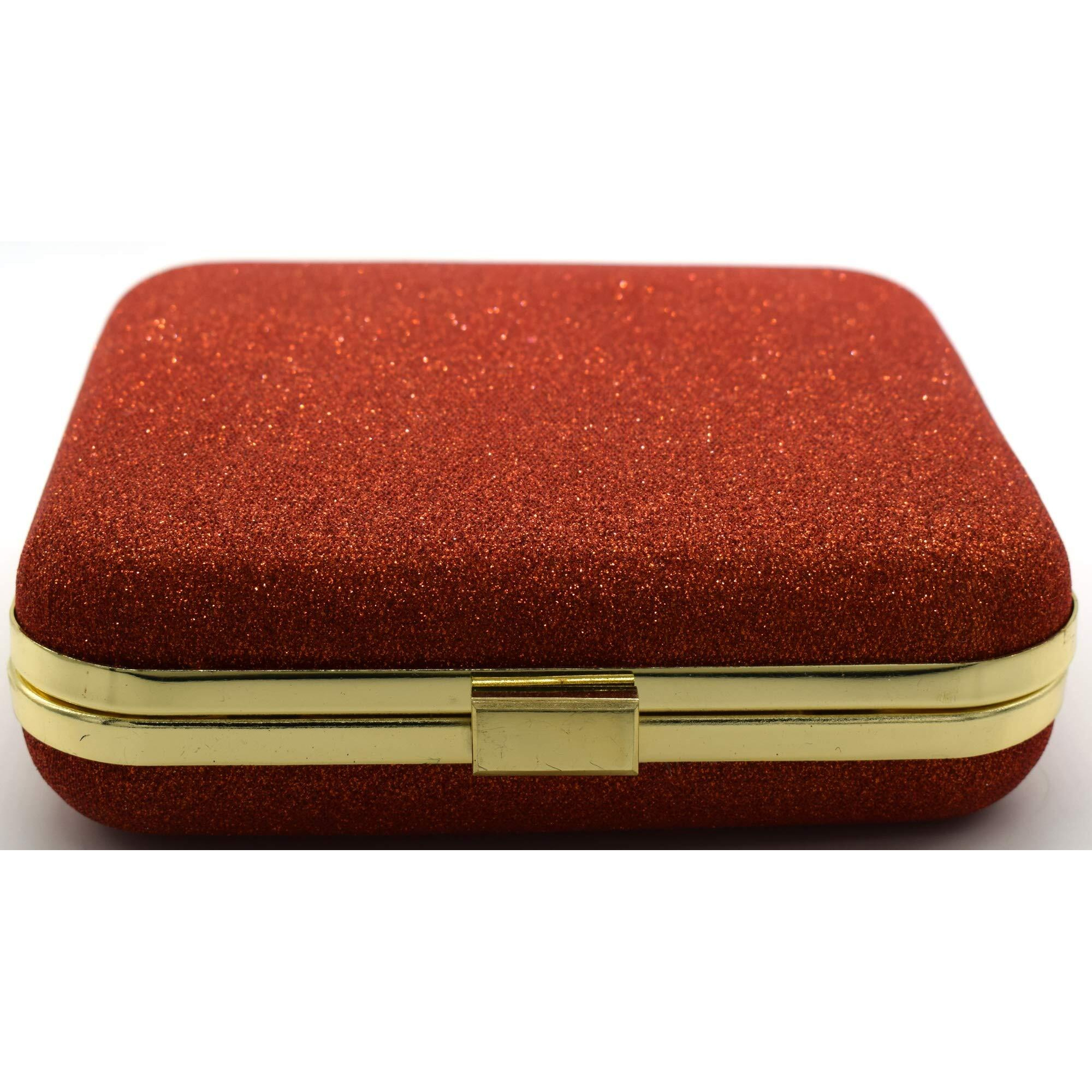 Tooba Handicraft Hand Embroidered Box Clutch Bag Purse For Bridal, Casual, Wedding Bag For Women & Girls (Sparkling Red)