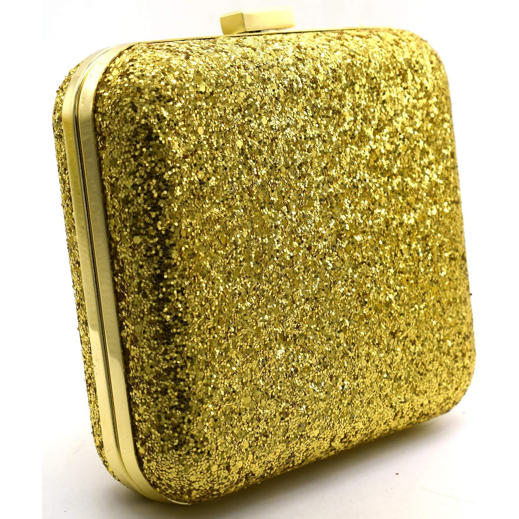 Tooba Handicraft Hand Embroidered Box Clutch Bag Purse For Bridal, Casual, Wedding Bag For Women & Girls (Metallic Gold)