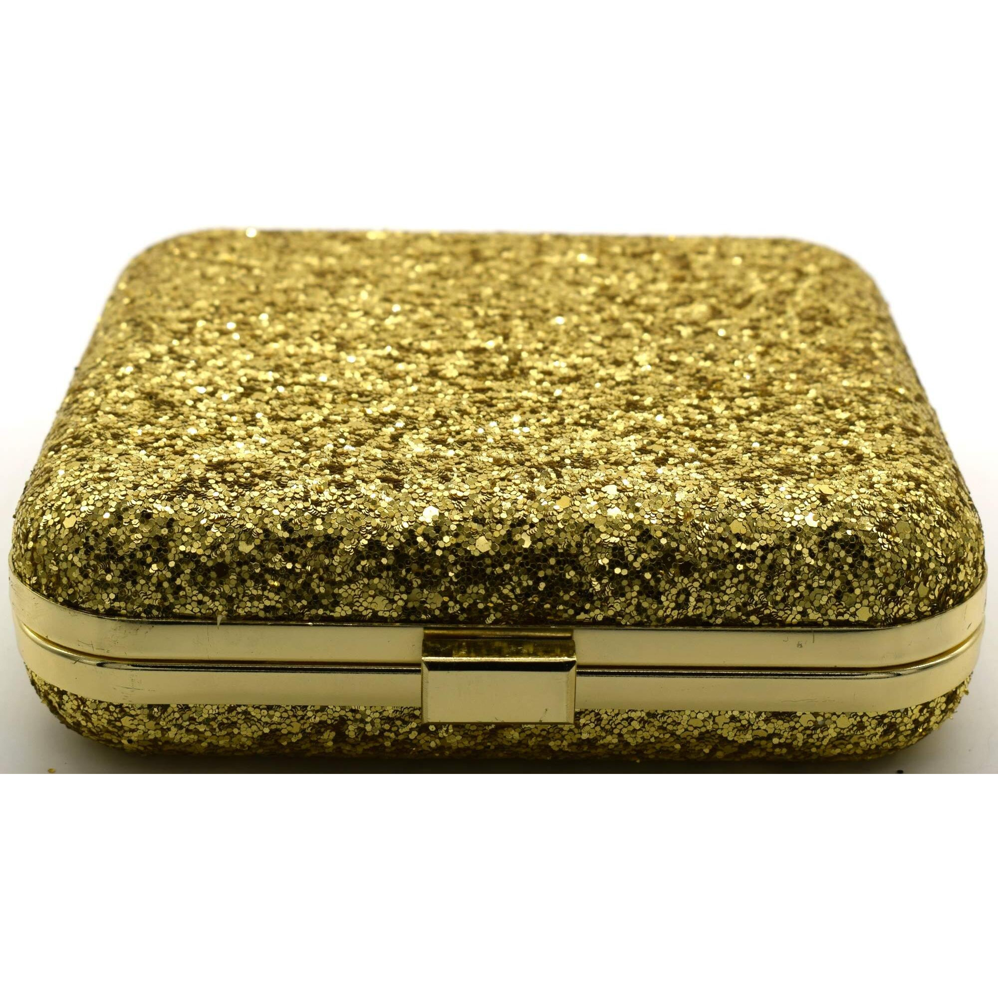 Tooba Handicraft Hand Embroidered Box Clutch Bag Purse For Bridal, Casual, Wedding Bag For Women & Girls (Metallic Gold)
