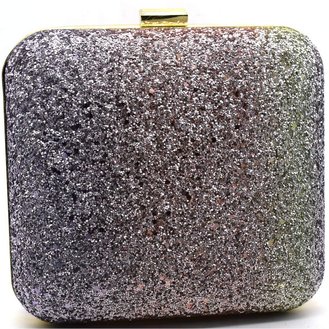 Tooba Handicraft Hand Embroidered Box Clutch Bag Purse For Bridal, Casual, Wedding Bag For Women & Girls (Metallic Multi)
