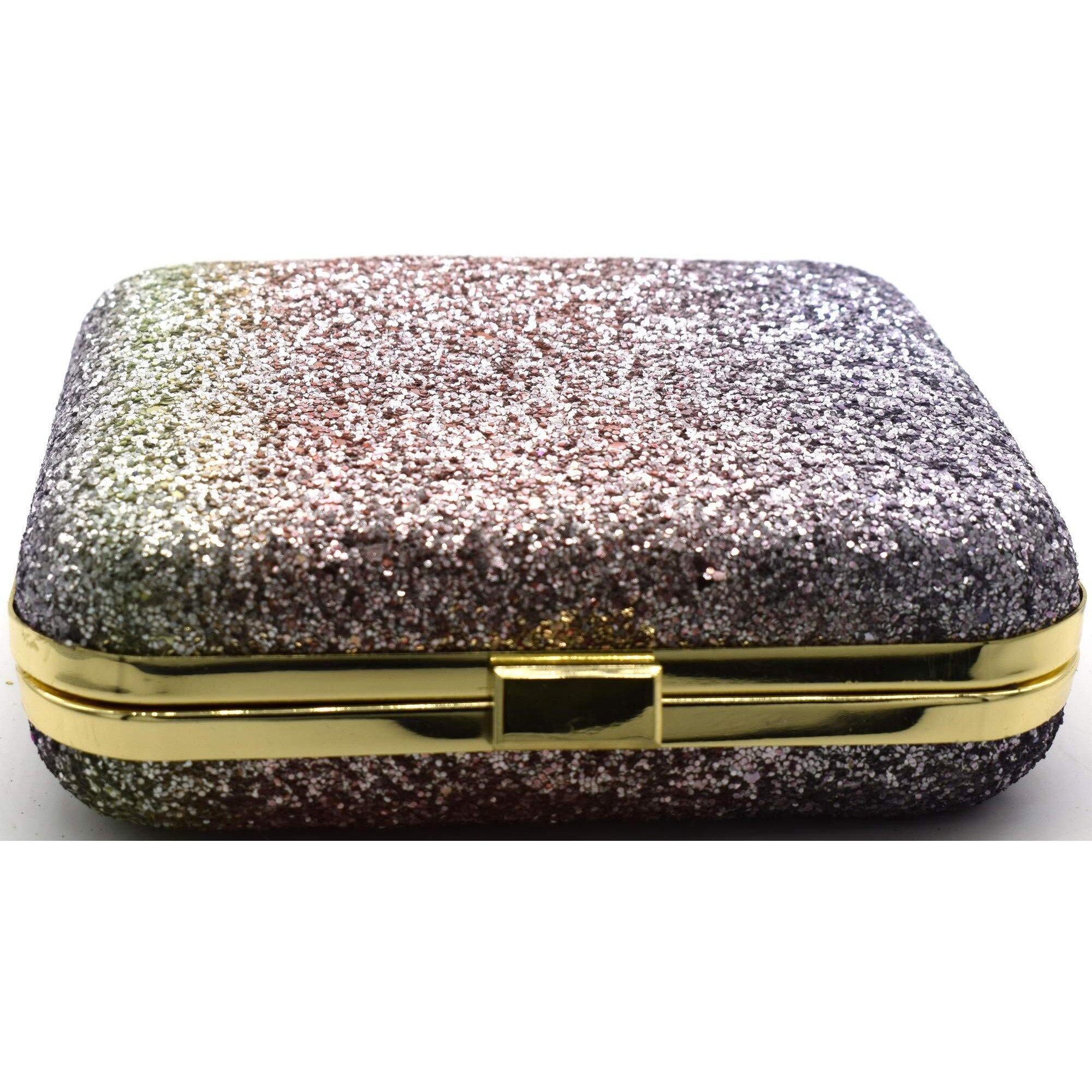 Tooba Handicraft Hand Embroidered Box Clutch Bag Purse For Bridal, Casual, Wedding Bag For Women & Girls (Metallic Multi)
