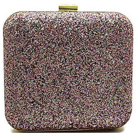 Tooba Handicraft Hand Embroidered Box Clutch Bag Purse For Bridal, Casual, Wedding Bag For Women & Girls (Metallic Light Purple)